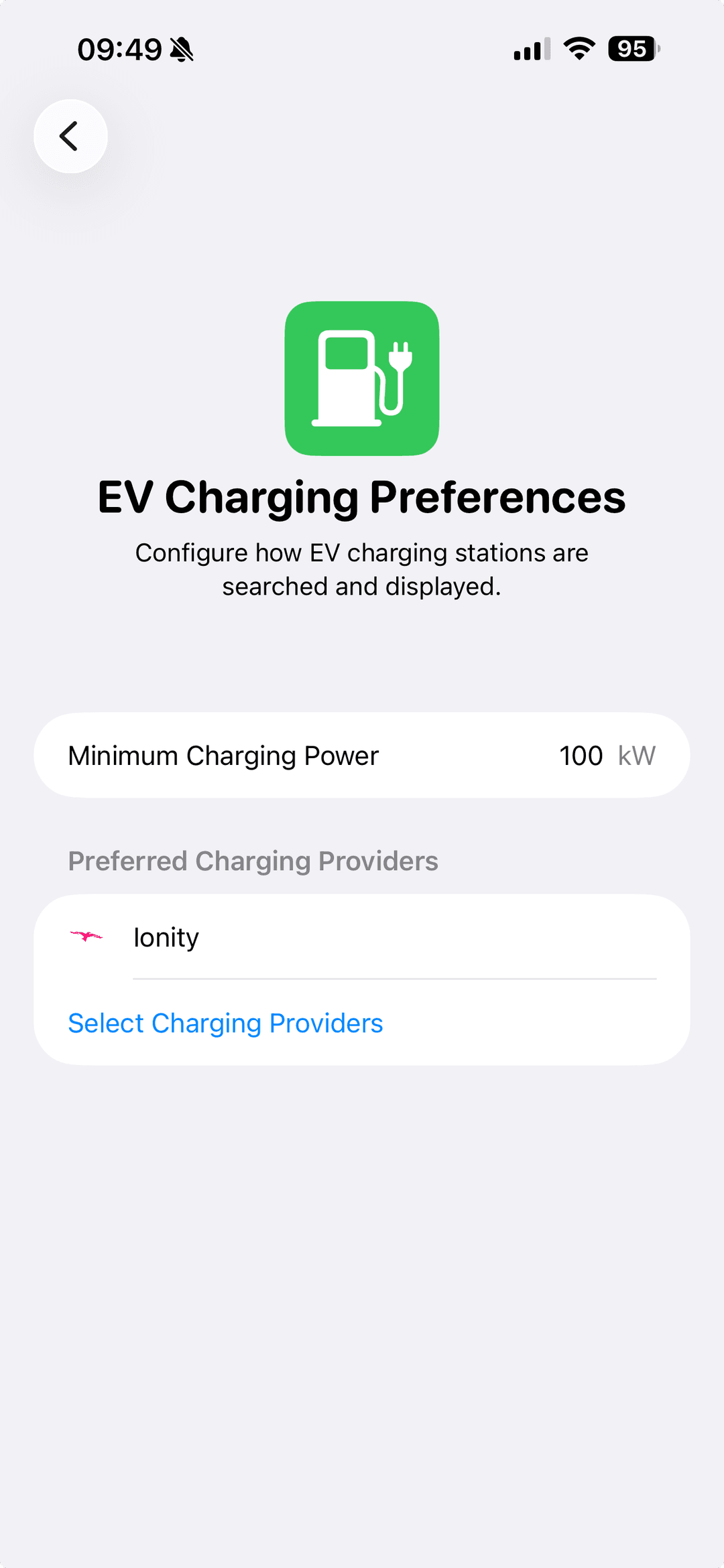 Configuración de preferencias de carga EV