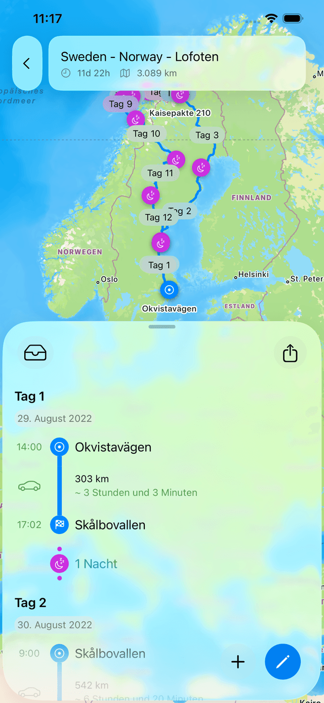 Fernweh App-Screenshot zeigt Kartenansicht
