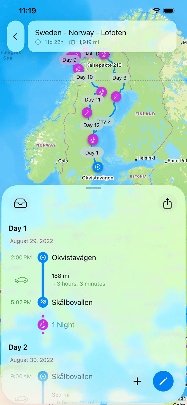 Fernweh app screenshot showing map view