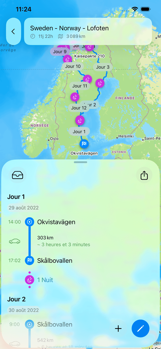 Capture d'écran de l'application Fernweh montrant la vue carte